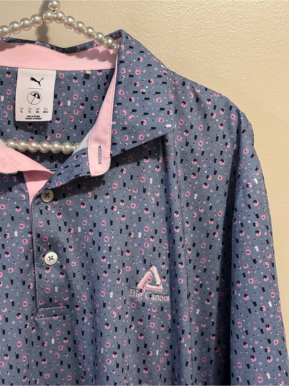Puma Golf x Arnold Palmer Tea Time Polo Shirt Mens XL MATTR Big Canoe Blue Pink